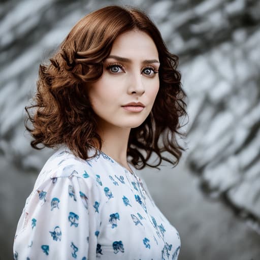 portrait+ style Russian queer TV actress brunette female face