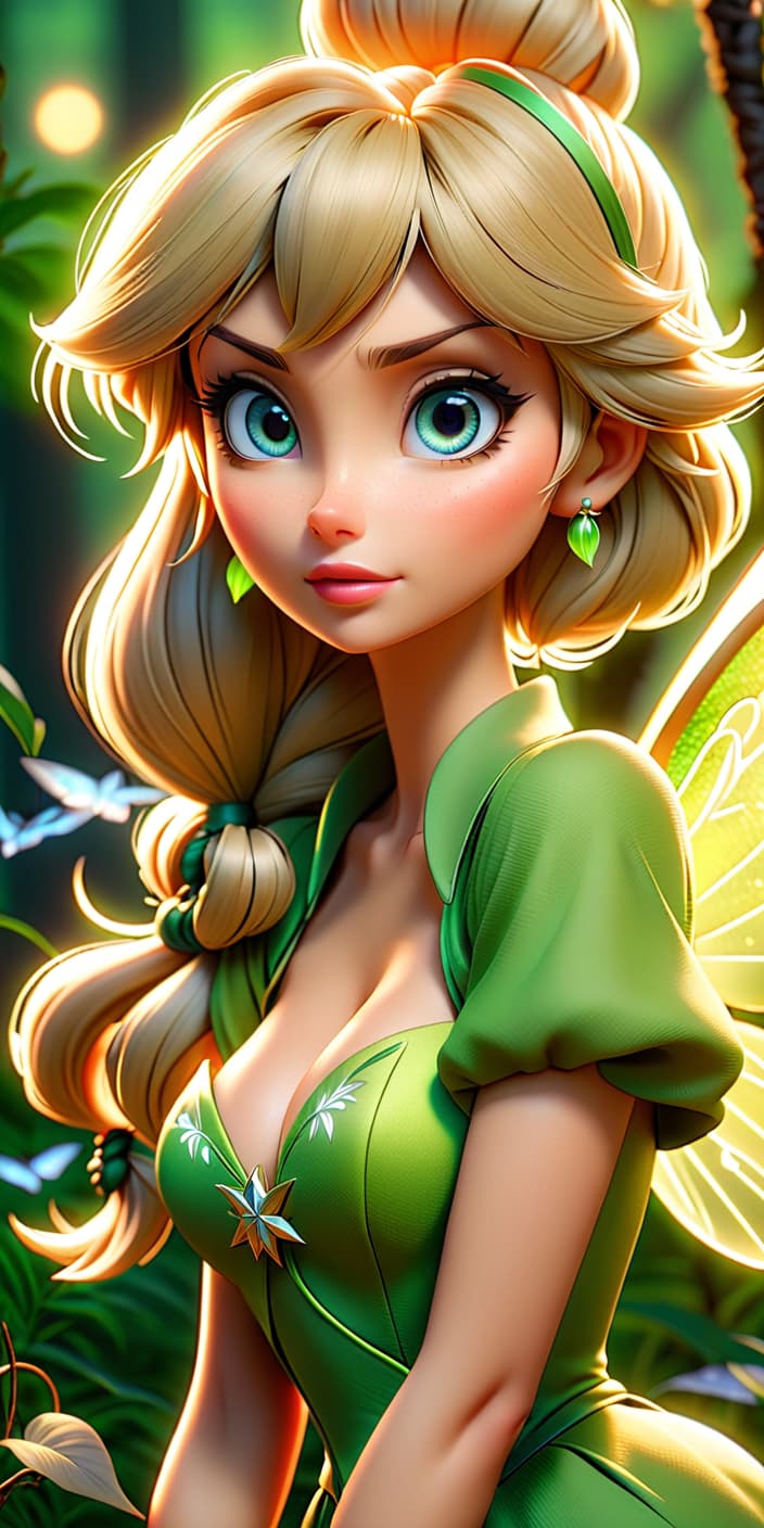  anime artwork tinker bell, , cartoon . anime style, key visual, vint, studio anime, highly detailed hyperrealistic, full body, detailed clothing, highly detailed, cinematic lighting, stunningly beautiful, intricate, sharp focus, f/1. 8, 85mm, (centered image composition), (professionally color graded), ((bright soft diffused light)), volumetric fog, trending on instagram, trending on tumblr, HDR 4K, 8K