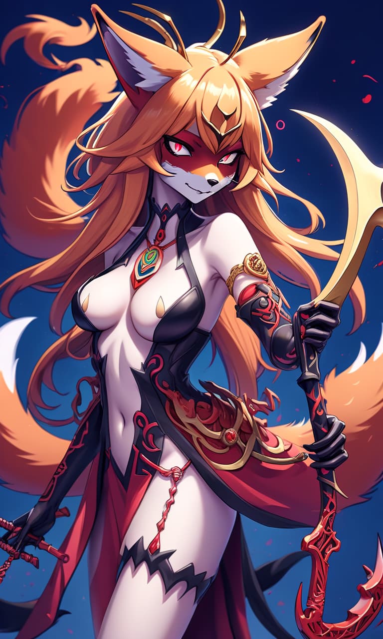  anime artwork anthropomorphic fox goddess of death with sickle . anime style, key visual, vibrant, studio anime, highly detailed