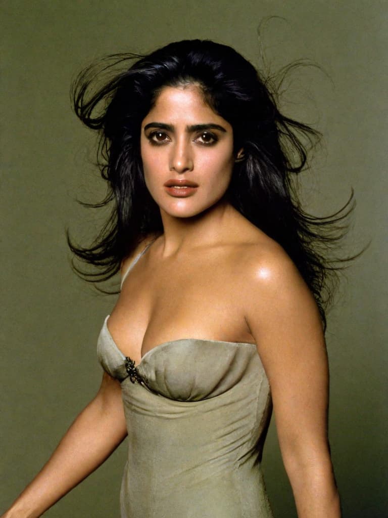  A young Selma Hayek, no clothes, posing in various sensual positions