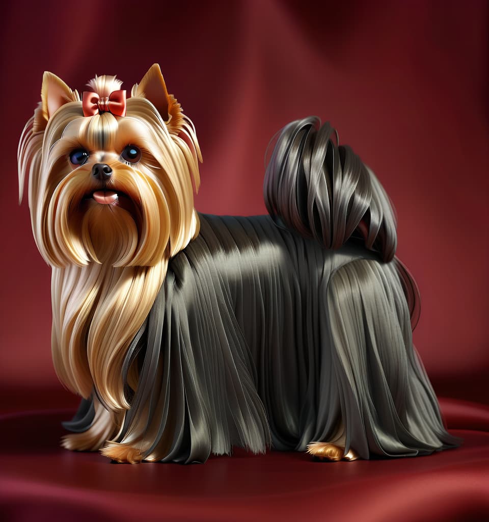  luxury product style yorkshire terrier dog on satin background . elegant, sophisticated, high end, luxurious, professional, highly detailed