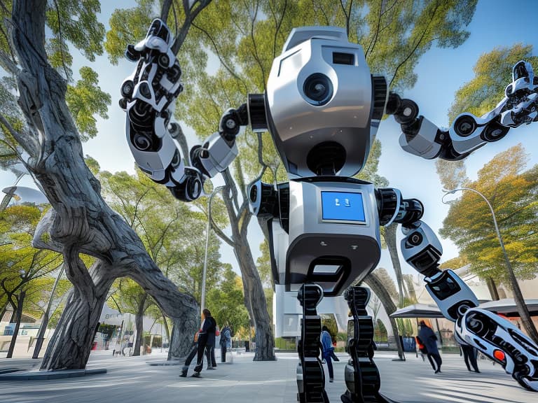 dvarchmodern a robot of the future that moves tiles in a new park, realistic, detailed, balanced, by trey ratcliff, klaus herrmann, serge ramelli, jimmy mcintyre, elia locardi