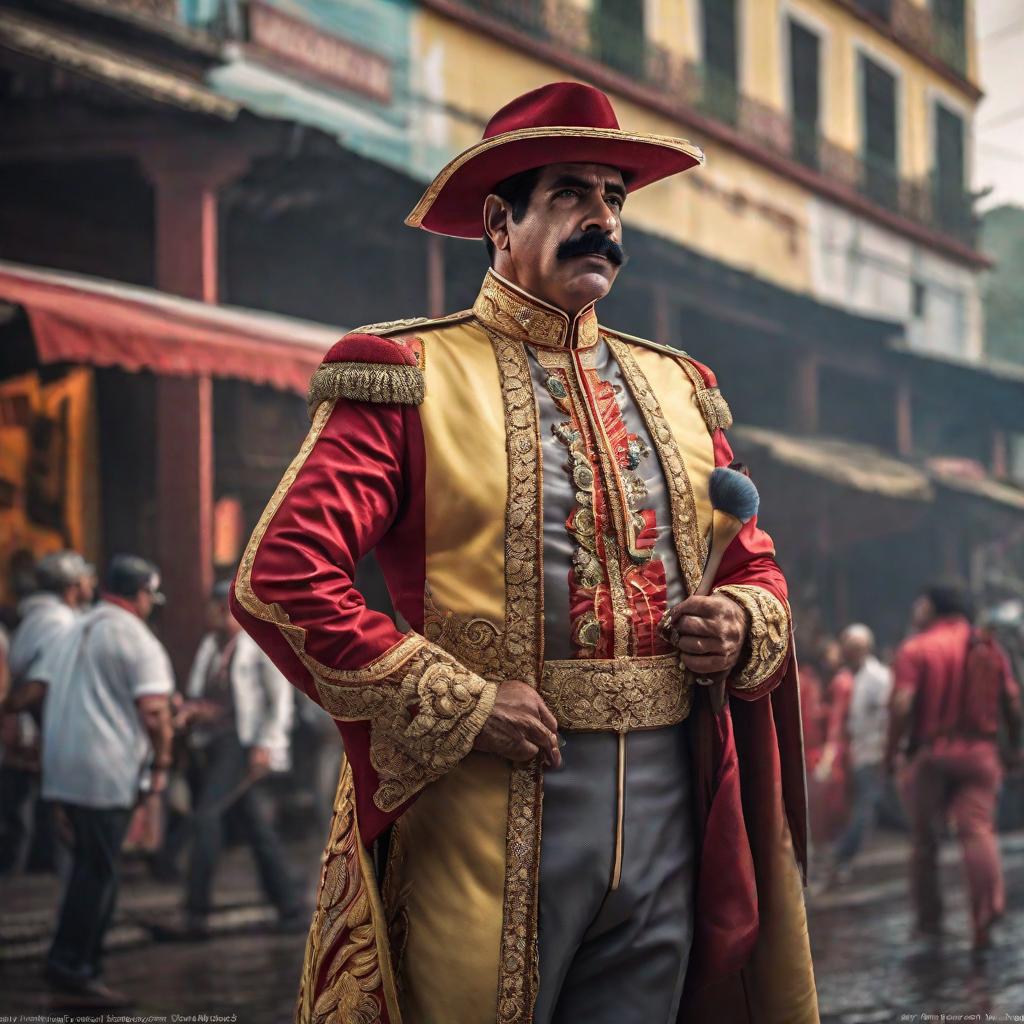  maduro hyperrealistic, full body, detailed clothing, highly detailed, cinematic lighting, stunningly beautiful, intricate, sharp focus, f/1. 8, 85mm, (centered image composition), (professionally color graded), ((bright soft diffused light)), volumetric fog, trending on instagram, trending on tumblr, HDR 4K, 8K