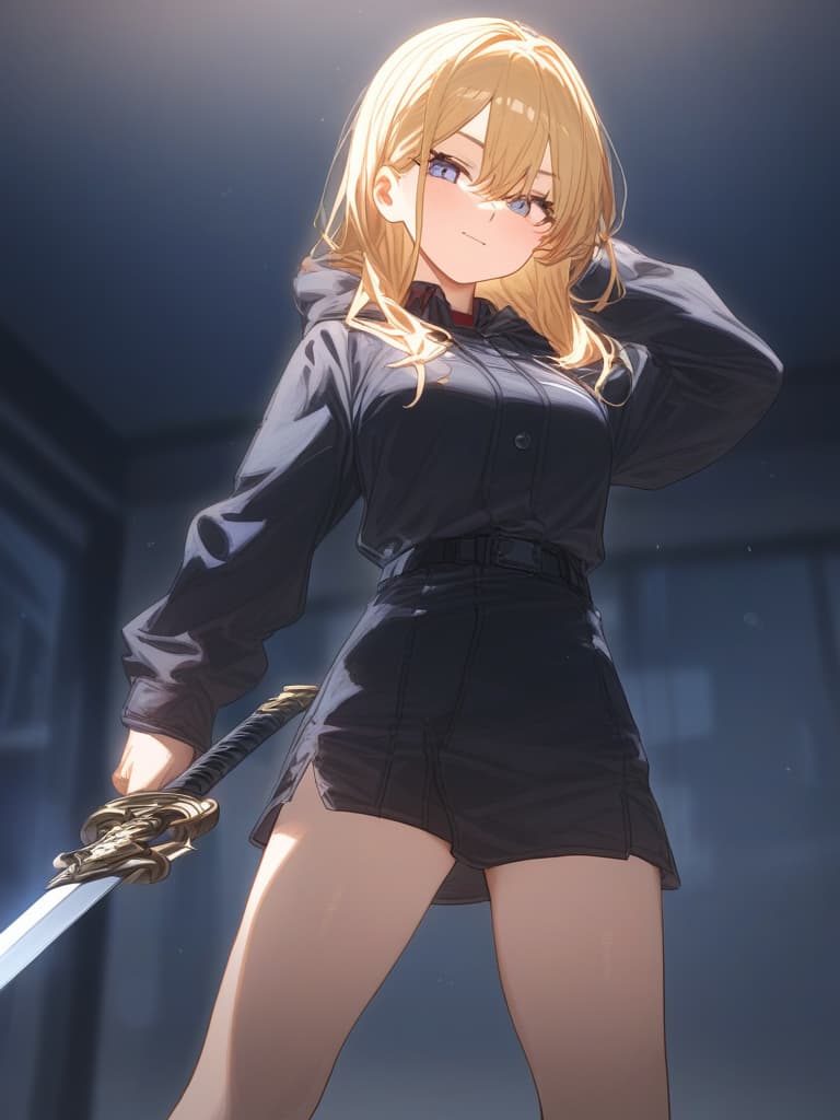  blonde, youth, holding a sword, cool, detailed, posing