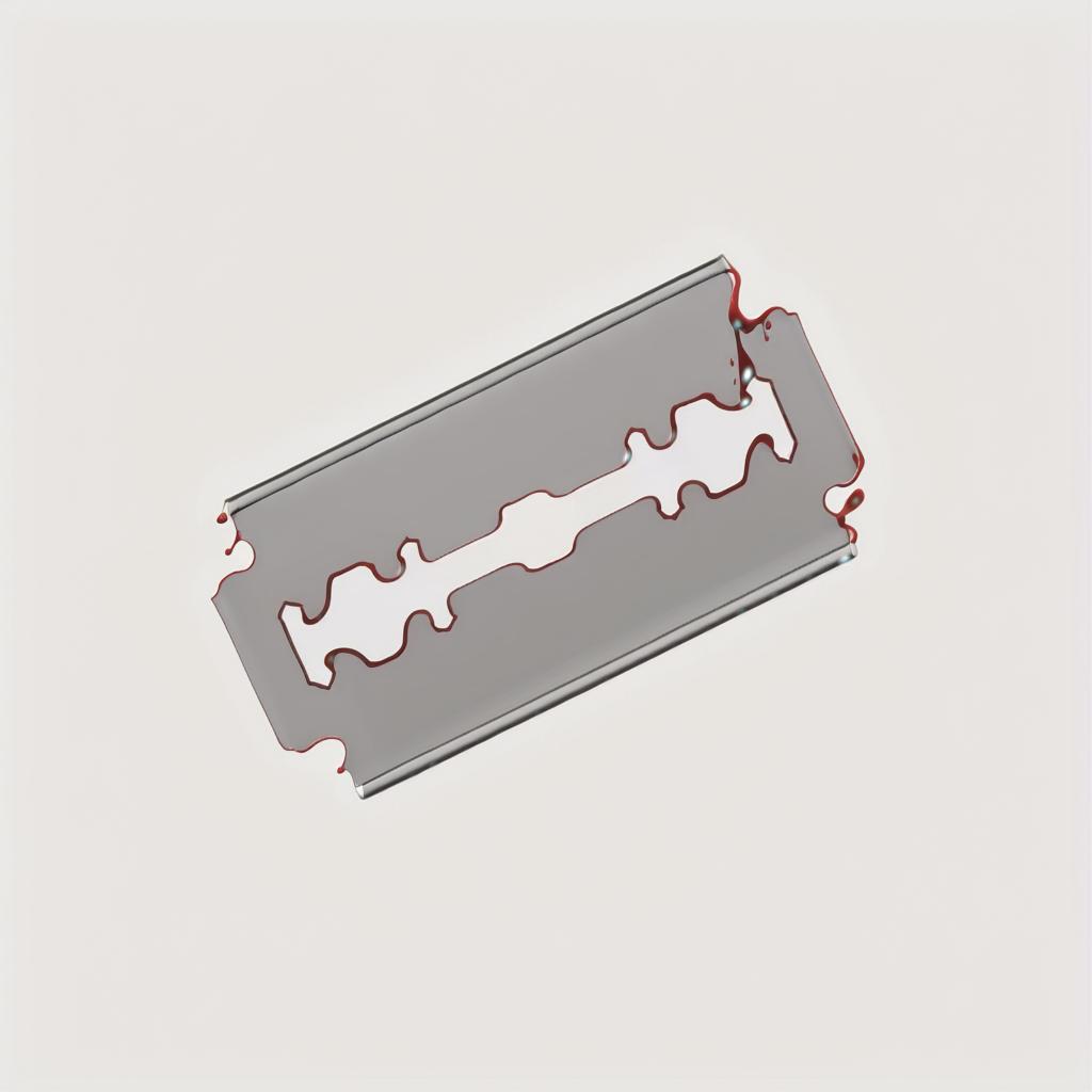  razor blade. blood dripping from the blade. simple white background without anything