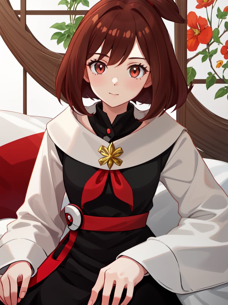  girls, red brown hair, shortcuts, in chans, girls who can talk with pokemon, cute, named named, quiet, masterpiece, best quality,8k,ultra detailed,high resolution,an extremely delicate and beautiful,hyper detail