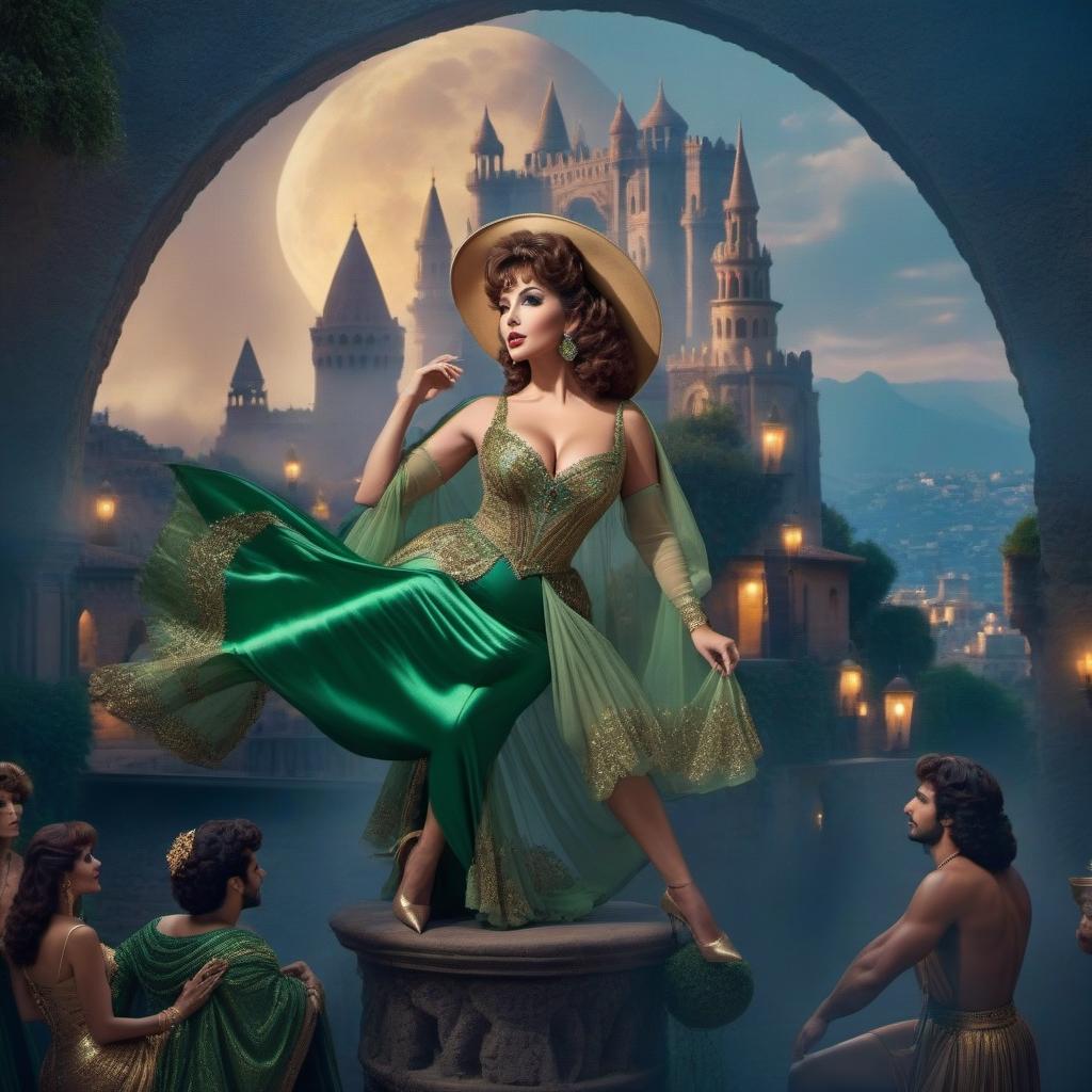  Gina Lollobrigida as Esmeralda hyperrealistic, full body, detailed clothing, highly detailed, cinematic lighting, stunningly beautiful, intricate, sharp focus, f/1. 8, 85mm, (centered image composition), (professionally color graded), ((bright soft diffused light)), volumetric fog, trending on instagram, trending on tumblr, HDR 4K, 8K