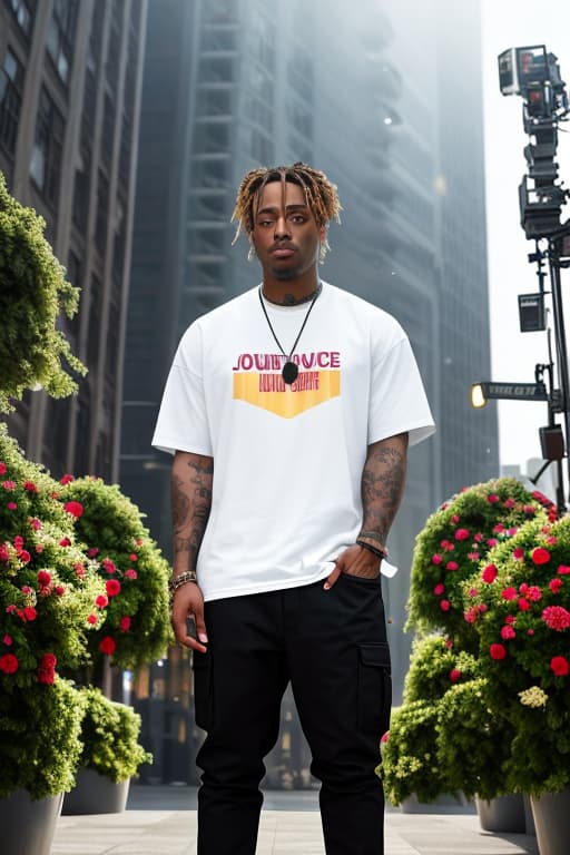  Juice wrld hyperrealistic, full body, detailed clothing, highly detailed, cinematic lighting, stunningly beautiful, intricate, sharp focus, f/1. 8, 85mm, (centered image composition), (professionally color graded), ((bright soft diffused light)), volumetric fog, trending on instagram, trending on tumblr, HDR 4K, 8K