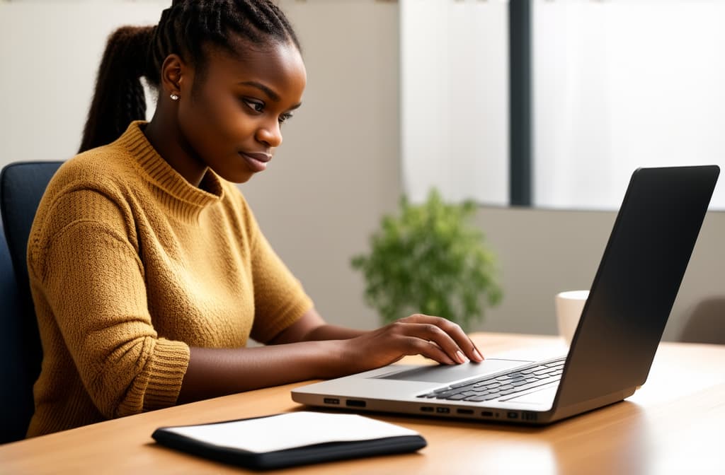  girl working on laptop, office style ar 3:2, (natural skin texture), highly detailed face, depth of field, hyperrealism, soft light, muted colors