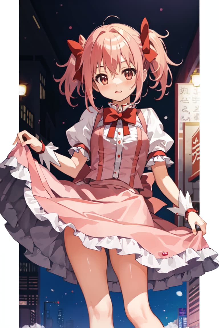  master piece , best quality,kaname madoka,skirt lift