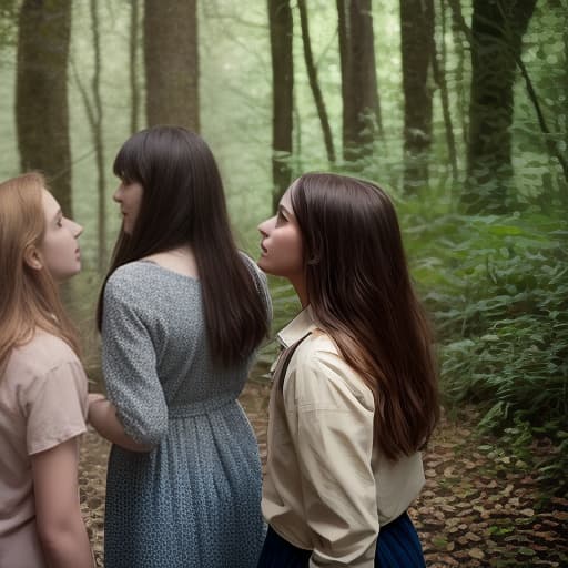  three girls talking in the woods