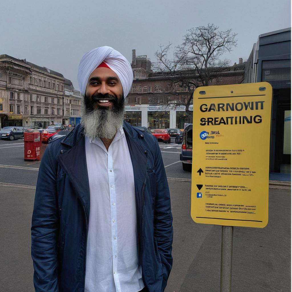  a man wearing a white turban and a long white beard stands in front of a building. he is wearing a white shirt and a dark blue jacket. the building has a sign that says "information" and a red stop sign. the man is smiling slightly, and he appears to be standing near a door of the building. the man is looking at the camera. convert this into a cartoonish picture also if there is a human or some object make their cartoonish version with proper detailing of face and other features  hyperrealistic, full body, detailed clothing, highly detailed, cinematic lighting, stunningly beautiful, intricate, sharp focus, f/1. 8, 85mm, (centered image composition), (professionally color graded), ((bright soft diffused light)), volumetric fog, trending on instagram, trending on tumblr, HDR 4K, 8K