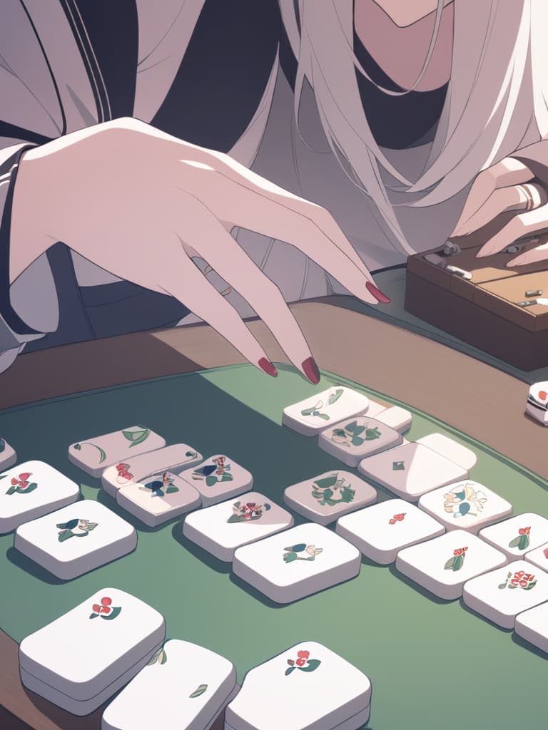  women,around a mahjong table(((playing mahjong))),