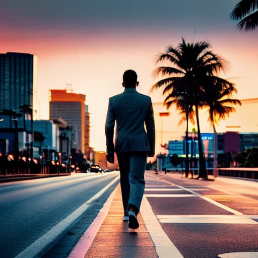  a man with money walks along the road, sunset on the street