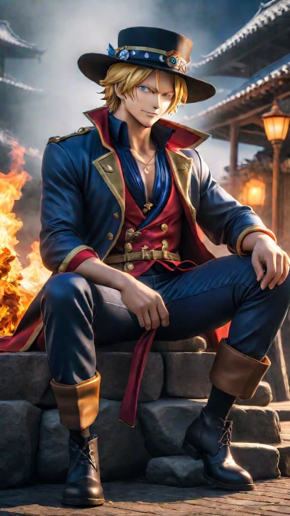  anime art: sabo, from one piece, under monkey d. dragon's guidance, embraces his role in the revolutionary army. hyperrealistic, full body, detailed clothing, highly detailed, cinematic lighting, stunningly beautiful, intricate, sharp focus, f/1. 8, 85mm, (centered image composition), (professionally color graded), ((bright soft diffused light)), volumetric fog, trending on instagram, trending on tumblr, HDR 4K, 8K