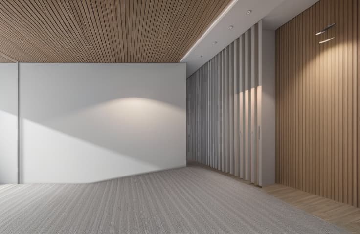  wooden slat wall panel on one side of the wall that have mask. the panel is made of light colored wood, possibly oak, and features vertical slats with equal spacing between them. the slats are thin, elongated, and evenly distributed, creating a uniform pattern. floor, and ceiling will remain untouched hyperrealistic, full body, detailed clothing, highly detailed, cinematic lighting, stunningly beautiful, intricate, sharp focus, f/1. 8, 85mm, (centered image composition), (professionally color graded), ((bright soft diffused light)), volumetric fog, trending on instagram, trending on tumblr, hdr 4k, 8k