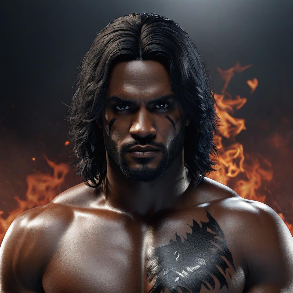  wwe2k24 dante inferno black skin mid fade hairstyle , villain photo realistic, highly intricate and detailed, masterpiece, ultra high res,photography,8k resolution