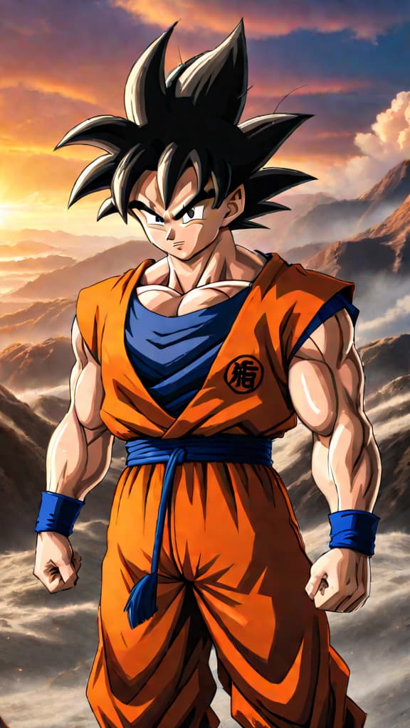  anime art: goku and z fighters face new challenges in a world without dragon balls. hyperrealistic, full body, detailed clothing, highly detailed, cinematic lighting, stunningly beautiful, intricate, sharp focus, f/1. 8, 85mm, (centered image composition), (professionally color graded), ((bright soft diffused light)), volumetric fog, trending on instagram, trending on tumblr, HDR 4K, 8K