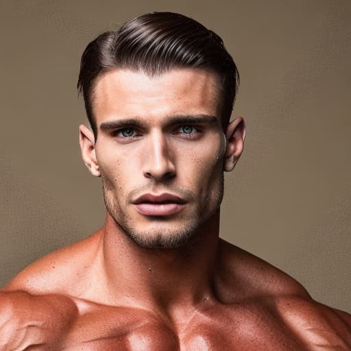 portrait+ style Australian queer pro bodybuilder brunette hunk dude face