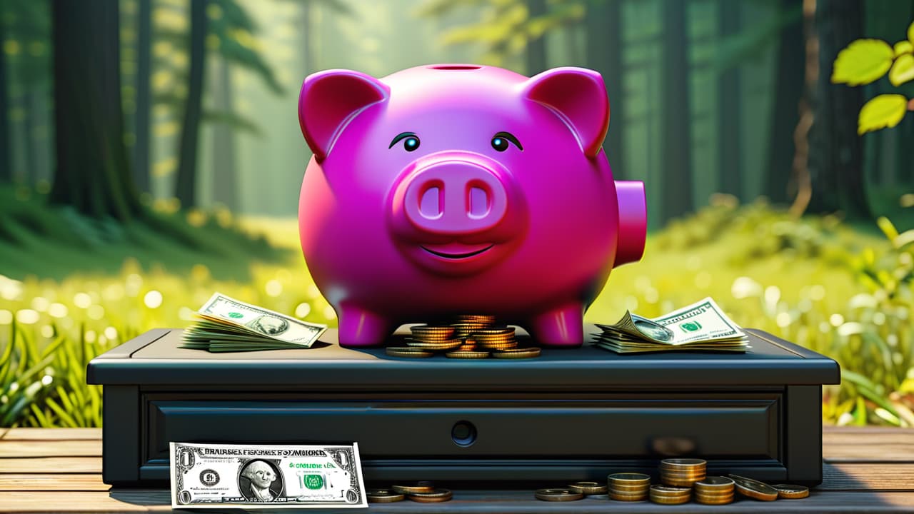  a balanced scale with money, a house, and a piggy bank on one side, contrasting with a chaotic pile of bills, coins, and empty wallets on the other, set against a serene background of nature. hyperrealistic, full body, detailed clothing, highly detailed, cinematic lighting, stunningly beautiful, intricate, sharp focus, f/1. 8, 85mm, (centered image composition), (professionally color graded), ((bright soft diffused light)), volumetric fog, trending on instagram, trending on tumblr, HDR 4K, 8K