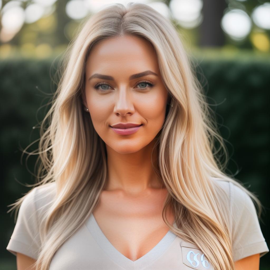  (((realistic full torso frontal head shot of a light beige to medium tan skin tone woman))), sigrid lisa herrmann, ((caucasian heritage)), immature face, grey eye color, ((long hair style)), ((blonde hair color)), ((athletic body type)), xxl size, size, (immature small straight nose), (immature defined cheekbones), (immature soft jawline), (immature medium lips), (immature high forehead), (immature perfect symmetry), (immature dimpled chin), standing straight looking directly into the camera,((wearing fitted polo shirt with deep v neck and monogrammed pocket)), backyard in background, 1girl, best quality, highest quality, award winning photo, masterpiece, raw, professional photography, photorealism, sharp focus, cinem hyperrealistic, full body, detailed clothing, highly detailed, cinematic lighting, stunningly beautiful, intricate, sharp focus, f/1. 8, 85mm, (centered image composition), (professionally color graded), ((bright soft diffused light)), volumetric fog, trending on instagram, trending on tumblr, HDR 4K, 8K