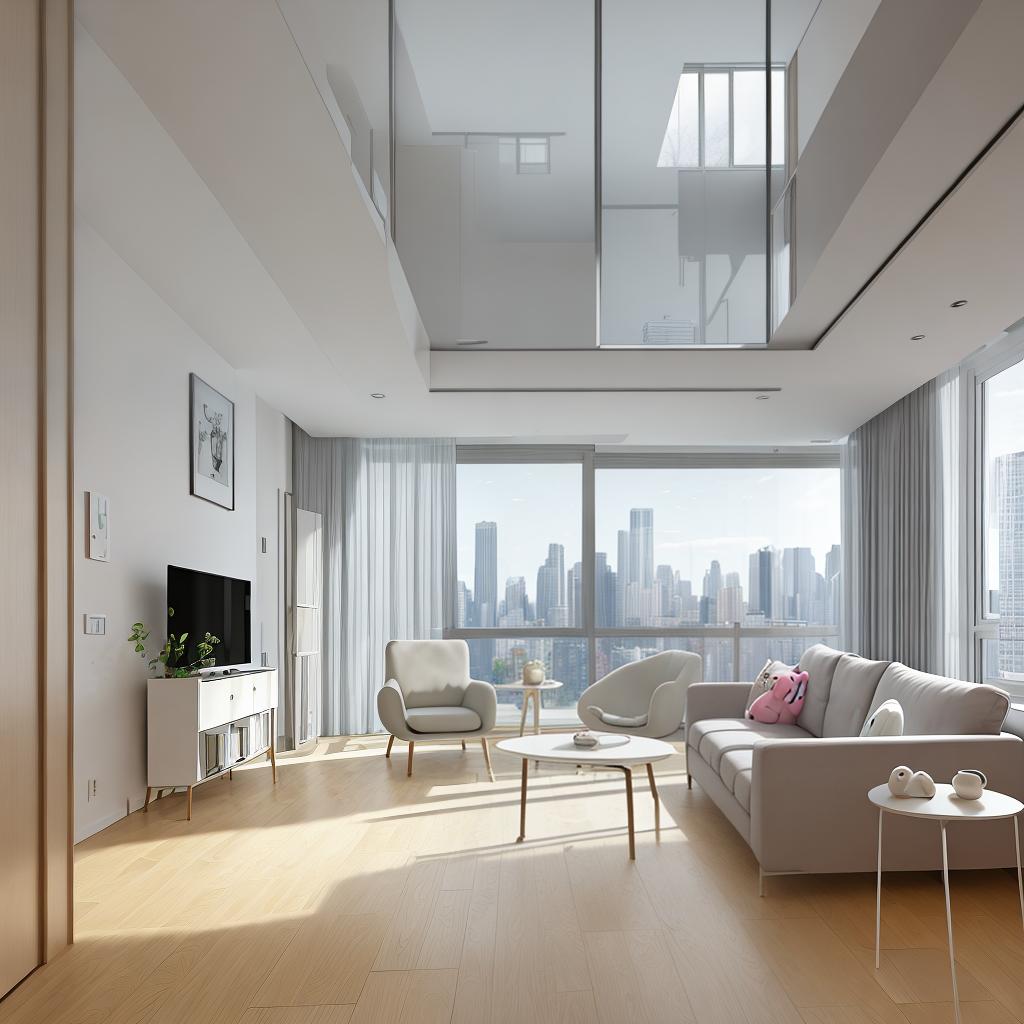  masterpiece, best quality, Best Quality, Masterpiece, 8k resolution,high resolution concept art of an apartment living room with floor to ceiling windows and modern furniture hello kitty