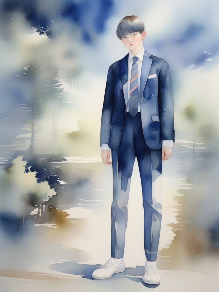  ish , uniform, dark blue blazer, plaid pleated , cute, masterpiece, white socks, watercolor paintings, masterpiece, best quality,8k,ultra detailed,high resolution,an extremely delicate and beautiful,hyper detail