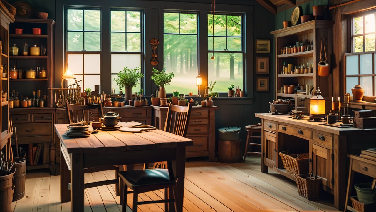  a cozy workshop setting featuring a classic wooden table, meticulously crafted chairs, and a detailed 60/40 visual layout, with tools and wood shavings scattered around, showcasing traditional woodworking craftsmanship. hyperrealistic, full body, detailed clothing, highly detailed, cinematic lighting, stunningly beautiful, intricate, sharp focus, f/1. 8, 85mm, (centered image composition), (professionally color graded), ((bright soft diffused light)), volumetric fog, trending on instagram, trending on tumblr, HDR 4K, 8K