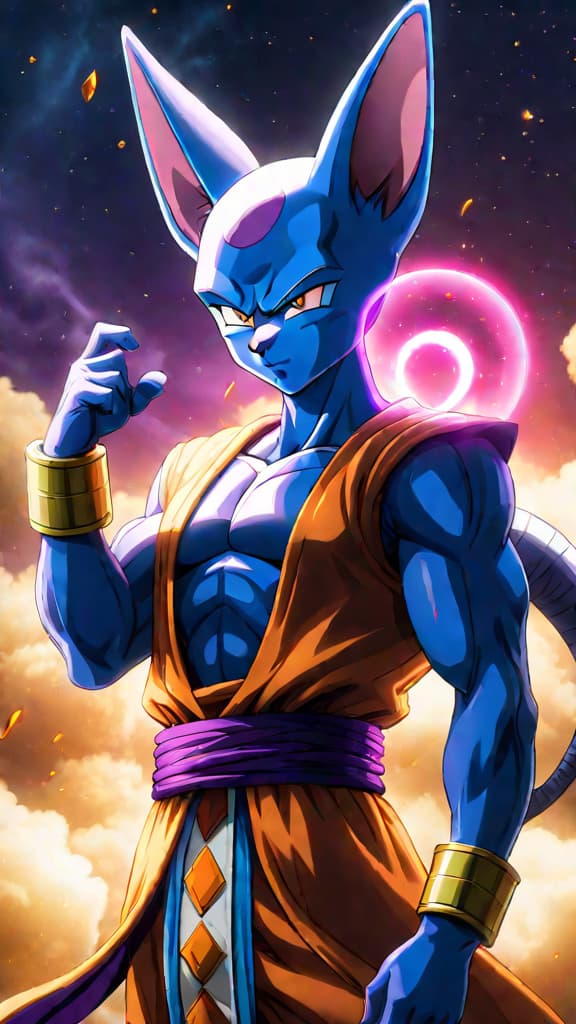  beerus from dragon ball super admits he hasn’t mastered ultra instinct, sparking debates on strongest god contenders. hyperrealistic, full body, detailed clothing, highly detailed, cinematic lighting, stunningly beautiful, intricate, sharp focus, f/1. 8, 85mm, (centered image composition), (professionally color graded), ((bright soft diffused light)), volumetric fog, trending on instagram, trending on tumblr, HDR 4K, 8K