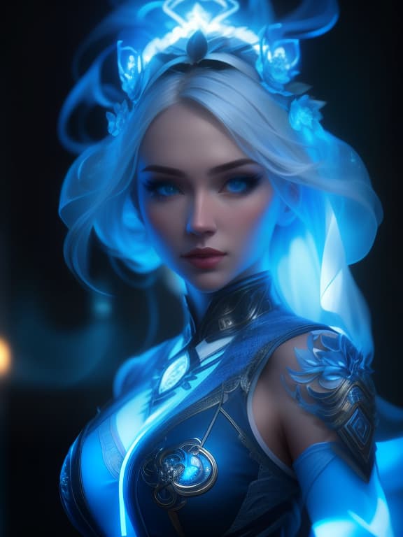  the spirit of the blue light is a girl hyperrealistic, full body, detailed clothing, highly detailed, cinematic lighting, stunningly beautiful, intricate, sharp focus, f/1. 8, 85mm, (centered image composition), (professionally color graded), ((bright soft diffused light)), volumetric fog, trending on instagram, trending on tumblr, HDR 4K, 8K