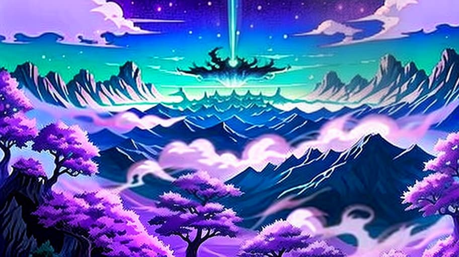  background for twitch in anime style with fire using toxic green and purple colors, manga big eyes expressive faces colorful hair hayao miyazaki masashi kishimoto makoto shinkai clamp yoshiyuki sadamoto