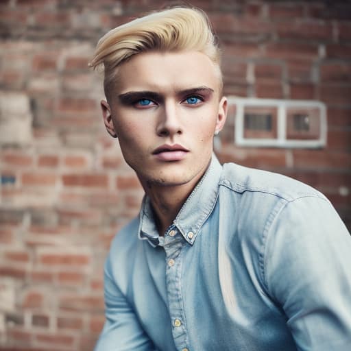 portrait+ style Russian LGBT queer fashion model blonde hunk dude face