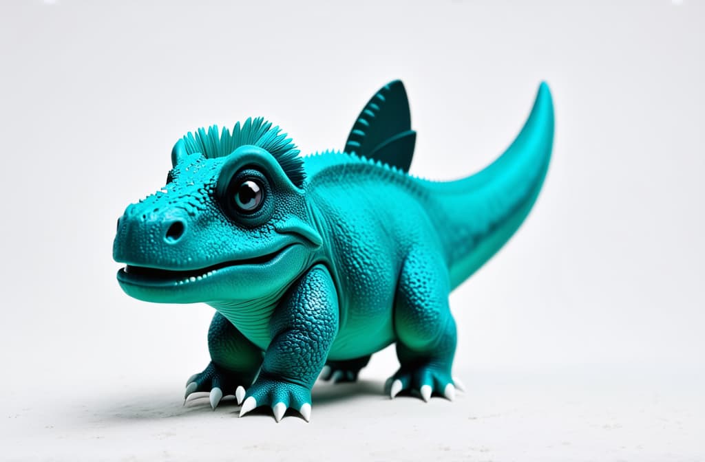  professional detailed photography, cute little ceruleum dinosaur on white background ar 3:2, (muted colors, dim colors, soothing tones), (vsco:0.3)