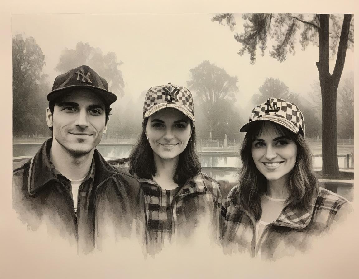  horror themed (pencil sketch, number of lines: 1,3), ((portrait of three young people, smiling, good mood:1.3)) ((of gangster appearance, one in a checkered stetson cap, the second in a baseball cap, the third without a headdress with long hair:1.5)) in the hands of beer, close up. in the background ((silhouettes of a fountain and trees)). drawing on tinted paper. pencil strokes. (the effect of incompleteness). minimalism. the harmony of simplicity. the sketch is not finished, the pencil strokes are blurred. in the style of peter sokolov's watercolor portraits . eerie, unsettling, dark, spooky, suspenseful, grim, highly detailed, on parchment hyperrealistic, full body, detailed clothing, highly detailed, cinematic lighting, stunningly beautiful, intricate, sharp focus, f/1. 8, 85mm, (centered image composition), (professionally color graded), ((bright soft diffused light)), volumetric fog, trending on instagram, trending on tumblr, HDR 4K, 8K