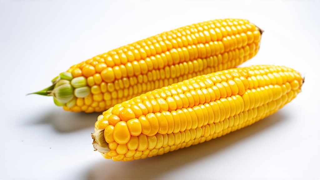  advertising style, stock photo, corporate branding style corn on a white background without a husk ar 16:9 . professional, clean, modern, product focused, commercial, eye catching, minimalist, business oriented, highly detailed