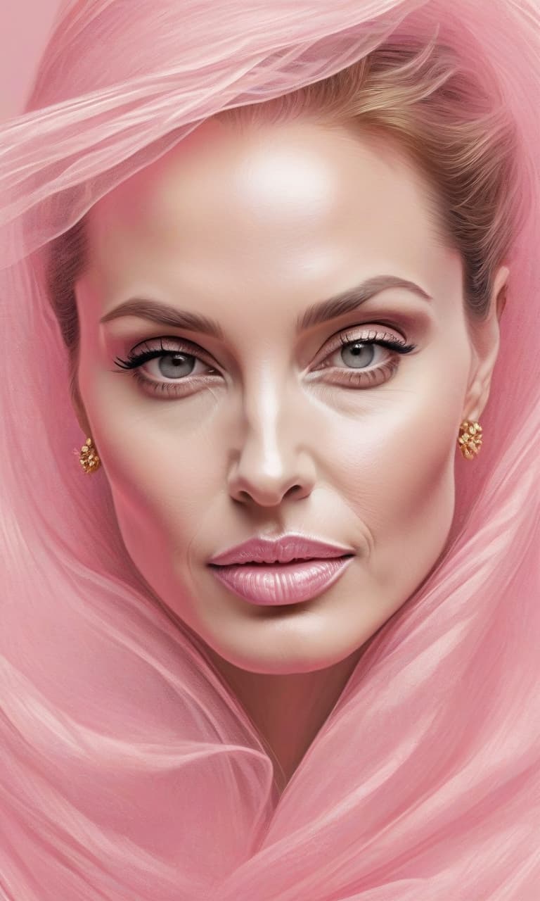  concept art color pink, white, black, gold angelina jolie luna . digital artwork, illustrative, painterly, matte painting, highly detailed, perfect hands