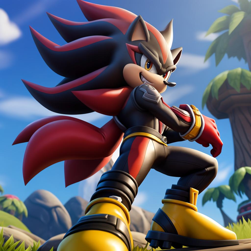  Shadow the hedgehog (sega, Fortnite), full body, open eyes, masterpiece, 4k, fine details,