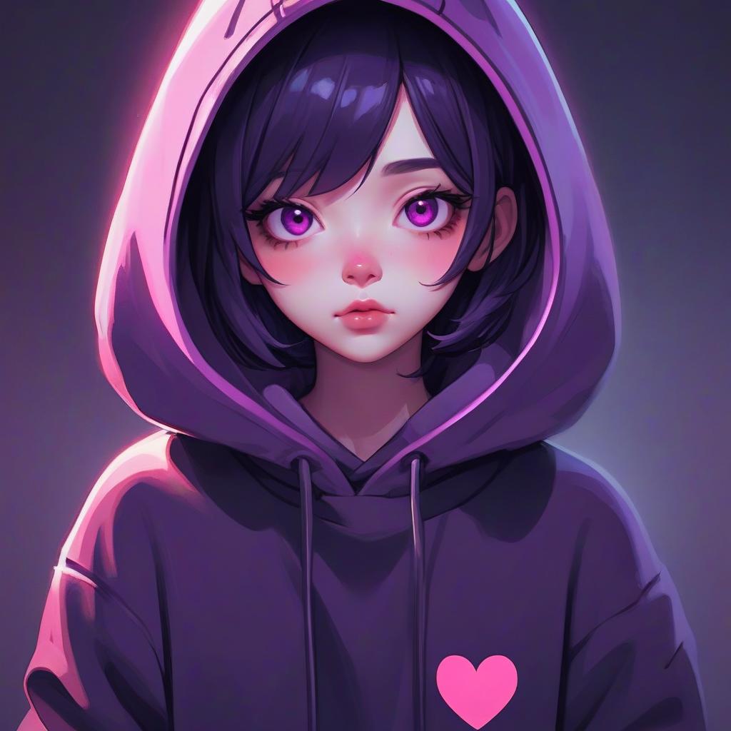  a close up of a person wearing a hoodie, by ilya kuvshinov, serial art, discord profile picture, dark purple, heart eyes, beeple and jeremiah ketner