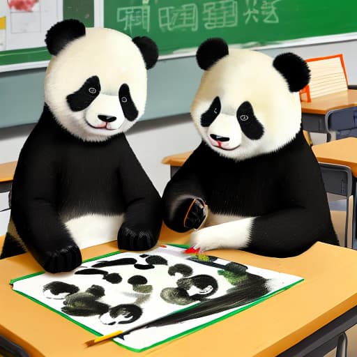  Giant panda students in kindergarten art class, there are many small animals in class students, giant panda painting is the most favorite bamboo,