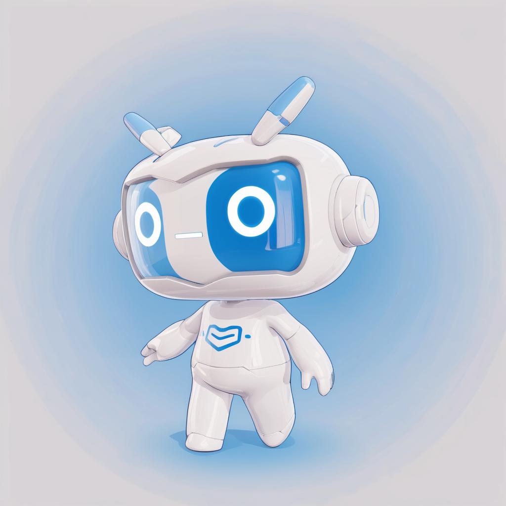  a white cute robot with blue face,a clean and crisp anime illustration with bold outlines, smooth shading,cell shaded, crisp ,flat colors, and a minimalistic background.