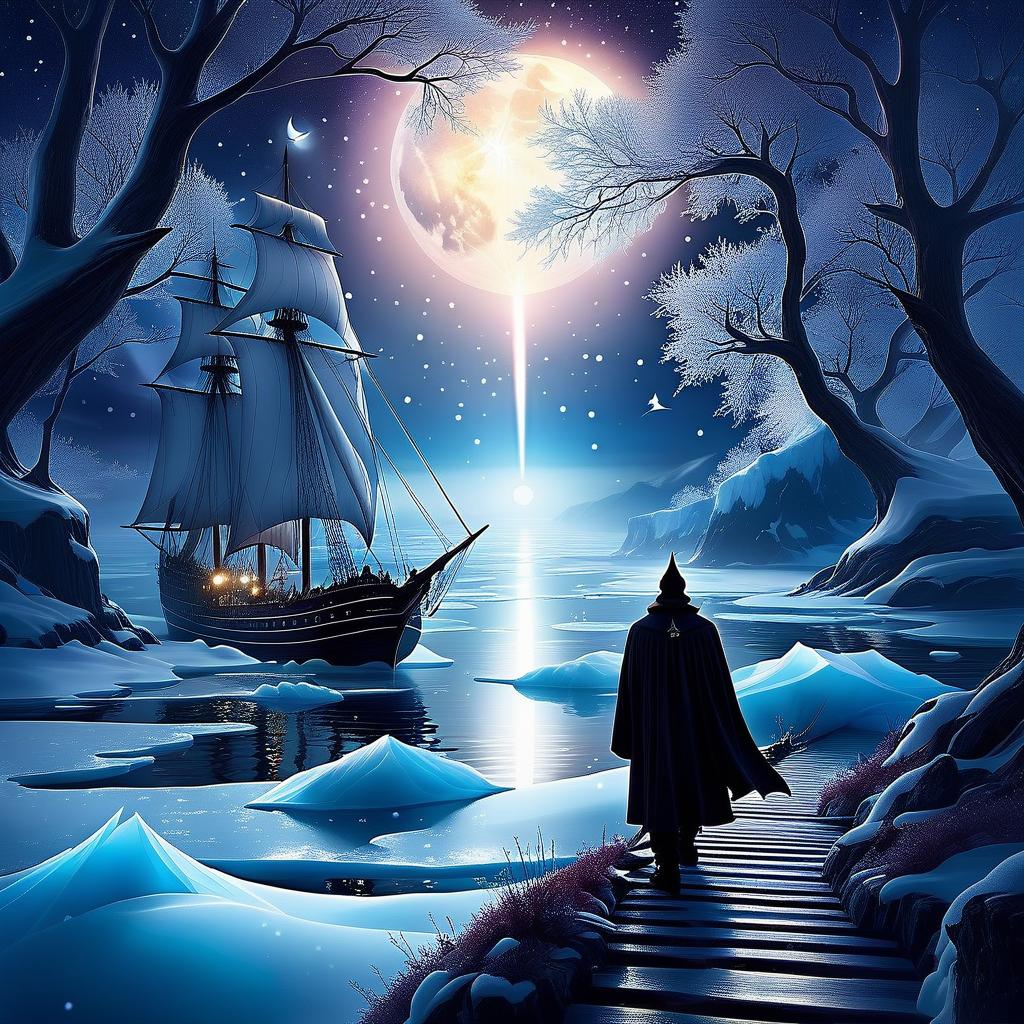  dreamscape we're sailing on an ice floe, like a brigantine on the grey, rugged the seas and all through the night star bears shining their light ♪ to ships far away ♪ . surreal, ethereal, dreamy, mysterious, fantasy, highly detailed