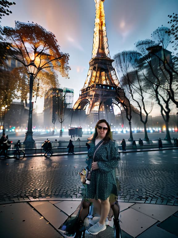  In the center of Paris, against the backdrop of the Eiffel Tower. [Total: 4] hyperrealistic, full body, detailed clothing, highly detailed, cinematic lighting, stunningly beautiful, intricate, sharp focus, f/1. 8, 85mm, (centered image composition), (professionally color graded), ((bright soft diffused light)), volumetric fog, trending on instagram, trending on tumblr, HDR 4K, 8K