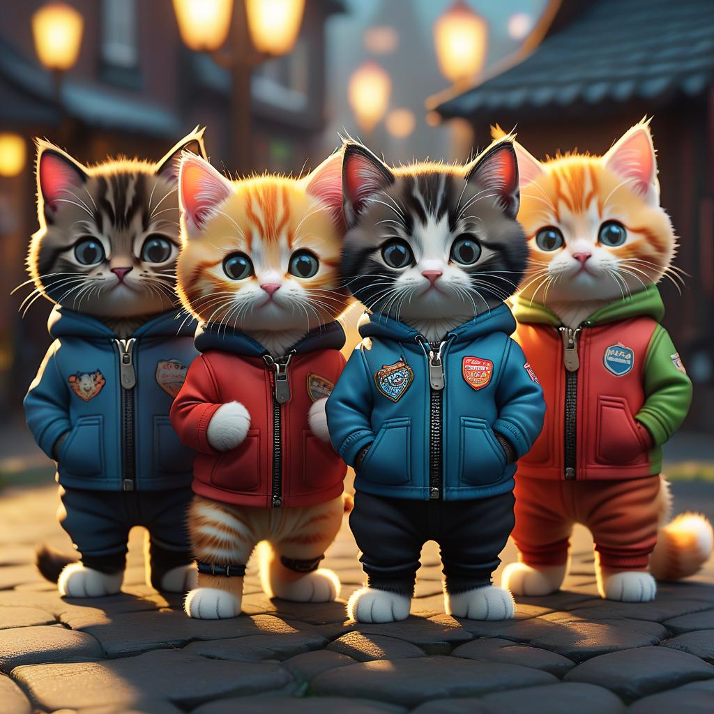  five little cartoon kittens, sticker hyperrealistic, full body, detailed clothing, highly detailed, cinematic lighting, stunningly beautiful, intricate, sharp focus, f/1. 8, 85mm, (centered image composition), (professionally color graded), ((bright soft diffused light)), volumetric fog, trending on instagram, trending on tumblr, HDR 4K, 8K