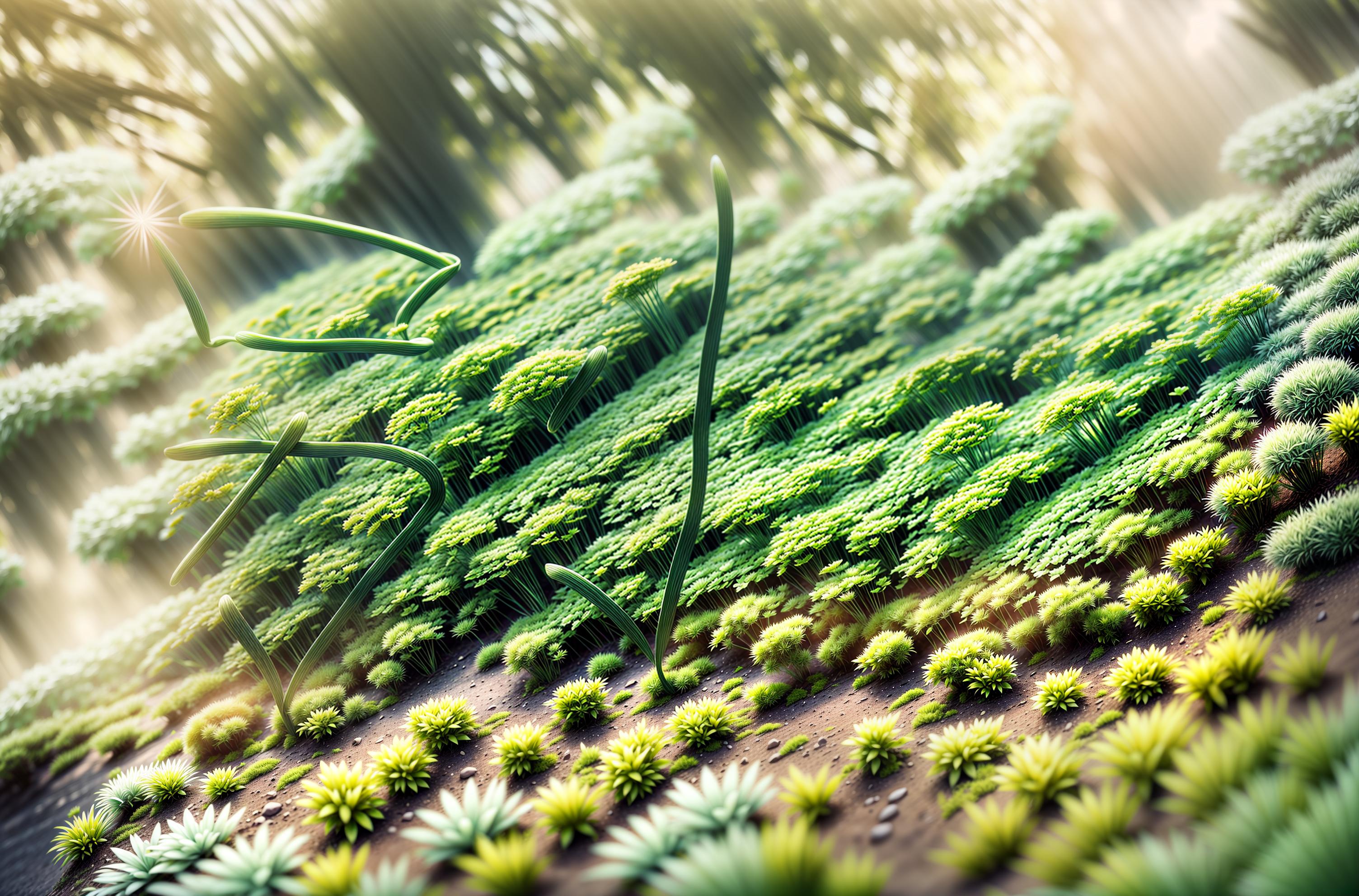  best quality, high resolution, perfect lighting, (extremely fine cg: 1.2), 32k, (green plant artform, solo:1.5), flower, meadow, forest, spring, blooming flowers, moss microlandscape, green, simple, clean bright background, light tracing, natural light, c4d, oc render, (masterpiece:1.2),