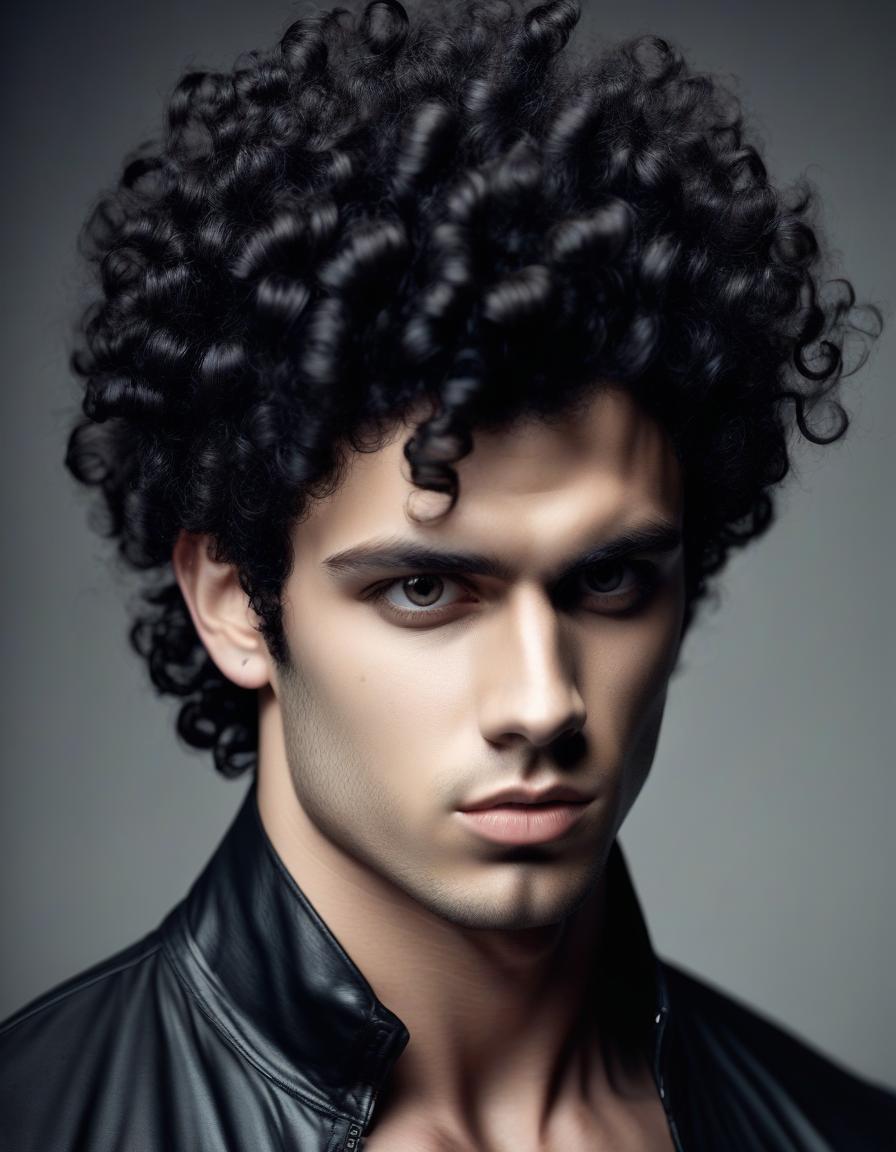  pumped up, brutal young man with black curly short hair, similar to the model gonsalu taishera