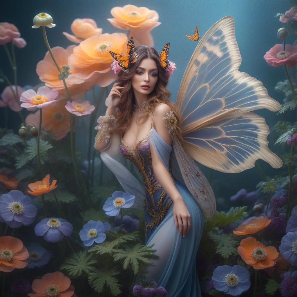  Vanessa butterfly on anemones hyperrealistic, full body, detailed clothing, highly detailed, cinematic lighting, stunningly beautiful, intricate, sharp focus, f/1. 8, 85mm, (centered image composition), (professionally color graded), ((bright soft diffused light)), volumetric fog, trending on instagram, trending on tumblr, HDR 4K, 8K