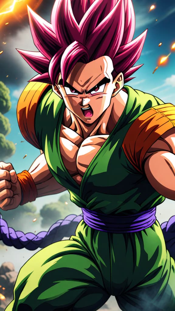  anime art of dragon ball z's android 16 heroically fighting perfect cell, intense battle with gohan and others in the background hyperrealistic, full body, detailed clothing, highly detailed, cinematic lighting, stunningly beautiful, intricate, sharp focus, f/1. 8, 85mm, (centered image composition), (professionally color graded), ((bright soft diffused light)), volumetric fog, trending on instagram, trending on tumblr, HDR 4K, 8K