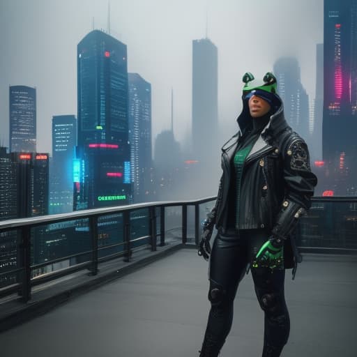  mnml style frog with cyberpunk city on background hyperrealistic, full body, detailed clothing, highly detailed, cinematic lighting, stunningly beautiful, intricate, sharp focus, f/1. 8, 85mm, (centered image composition), (professionally color graded), ((bright soft diffused light)), volumetric fog, trending on instagram, trending on tumblr, HDR 4K, 8K