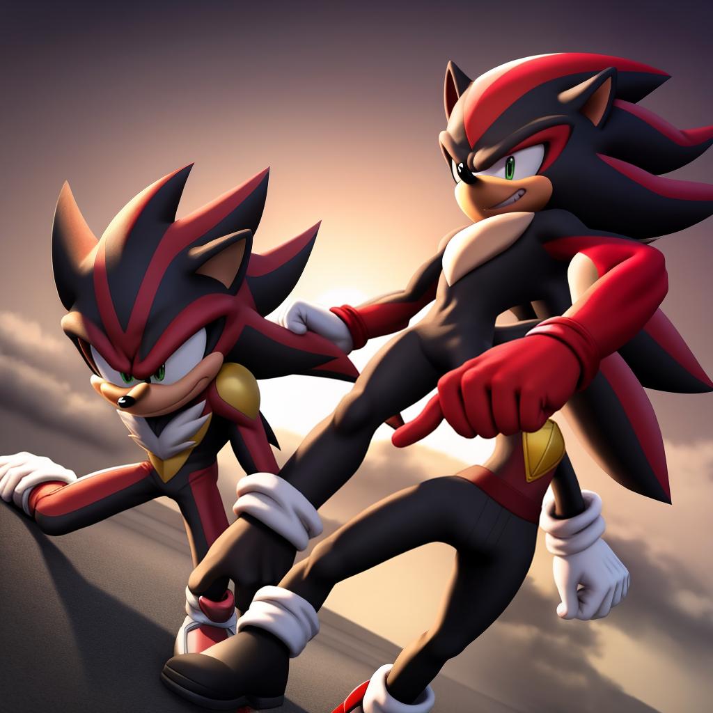  Angry Shadow the hedgehog (sonic prime) (full shadow the hedgehog body) wearing shadow the hedgehog white gloves punches human male, open eyes, digital art, masterpiece, 4k, fine details,