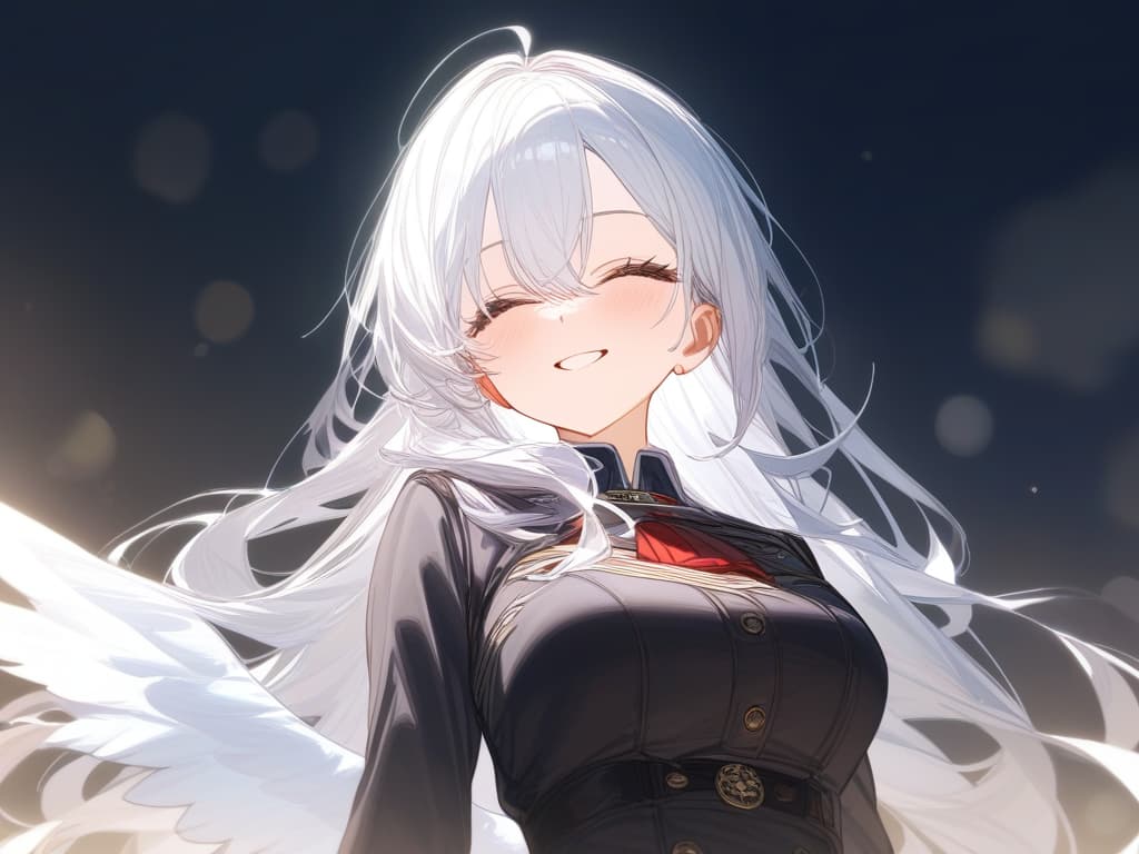  white hair, angel, cute girl, long hair, smile, masterpiece, best quality,8k,ultra detailed,high resolution,an extremely delicate and beautiful,hyper detail